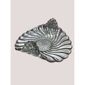 Clear Glass Swirl Pattern Bon Bon Dish With Up Curved Handles, Vintage